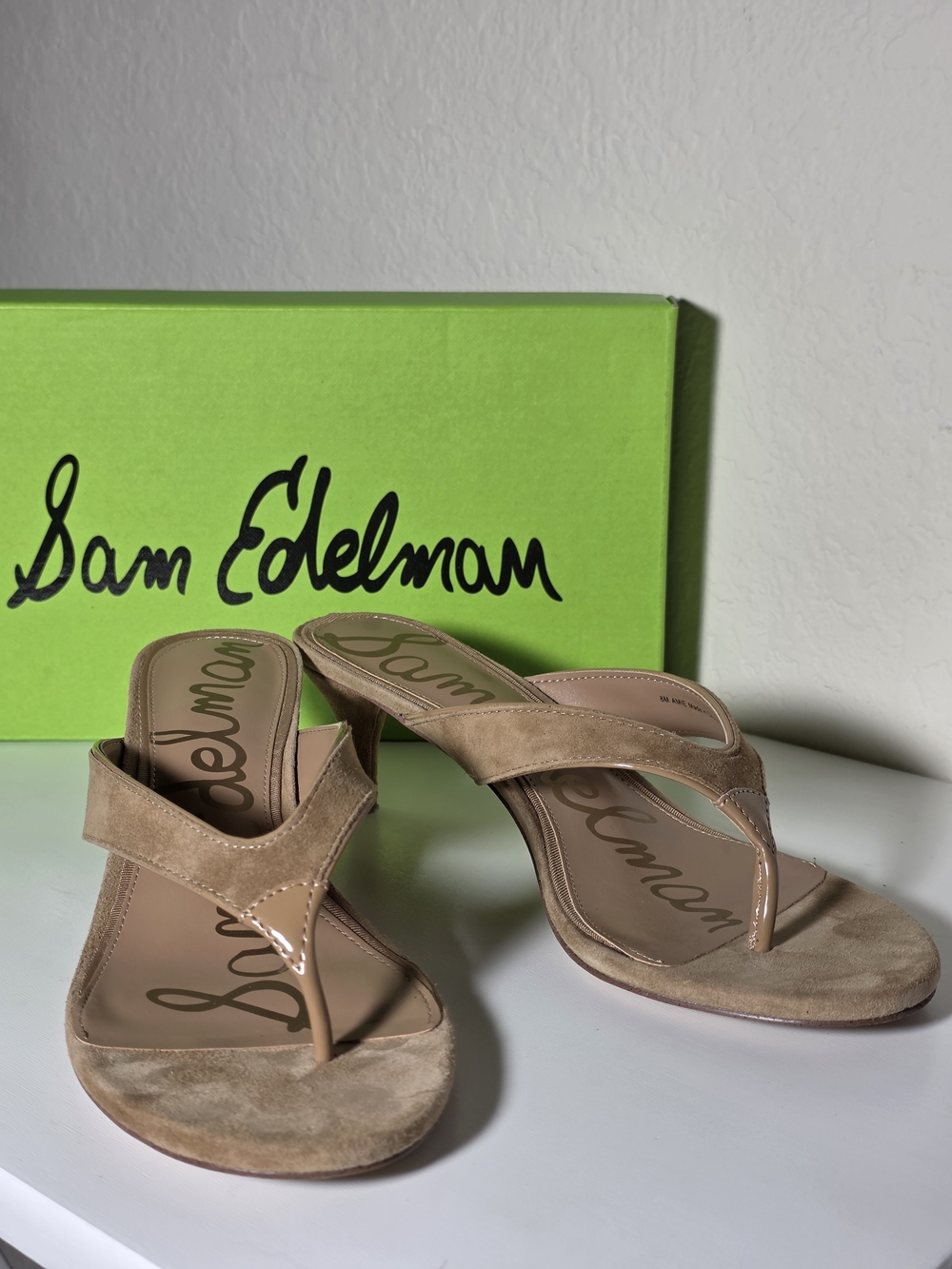 Sam EdelmanAmie Suede Kitten Heel Thong Sandals Tan Suede Thong Size 8